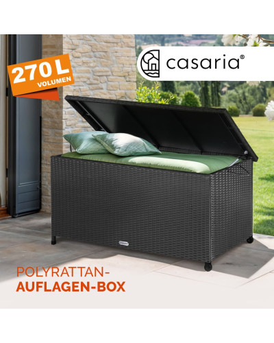 Gartenbox Polyrattan 270L Schwarz mit Rollen